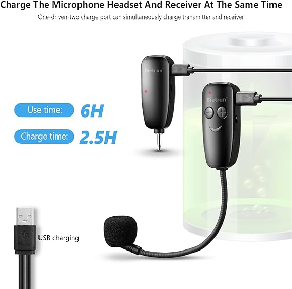 Bietrun Auriculares de micrófono inalámbrico WXM01 con estuche de almacenamiento portátil
