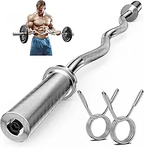 Barra olímpica Z cromada, ideal para entrenamientos de bíceps, tríceps y brazos.